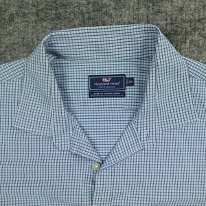Vineyard Vines Performance Shirt Mens 2XL Blue‎ Plaid Slim Fit Cooper Stretch